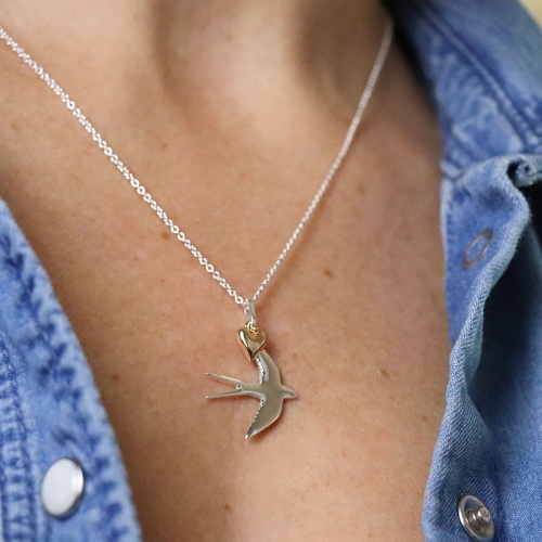 Silver Plated Swallow Necklace With Golden Star by Peace of Mind